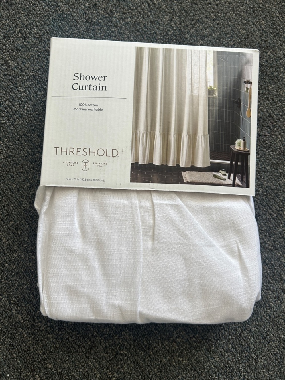 Threshold White Cotton Ruffled Hem Shower Curtain